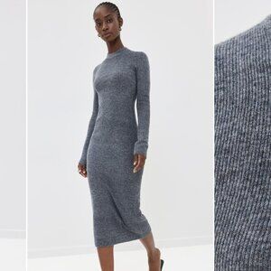 NEW STAUD Ramona Midi Dress Gray Wool Blend Neutral Modest Preppy